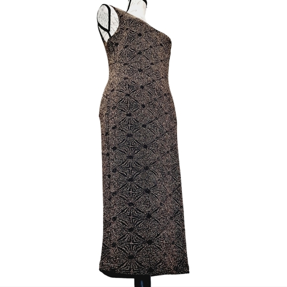 Midi Dress L Black Bodycon Stretch Gold Sparkle Sexy Cocktail Party 💖2/$30 - Picture 10 of 13